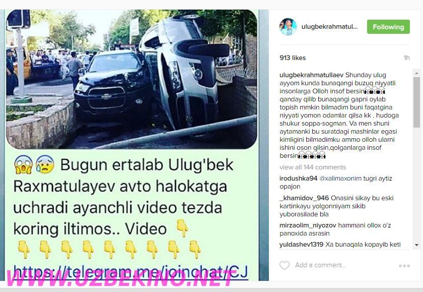 Скрипн Xonanda Ulug‘bek Rahmatullayev o‘zining avtohalokatga uchragani haqidagi xabarlarni rad etdi
